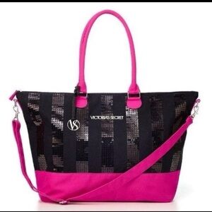 NWT Victoria's Secret Black and Pink Sequin Travel Tote